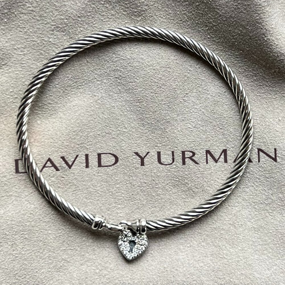 Authentic David Yurman Cable Collectibles Heart Lock Bracelet with Diamonds